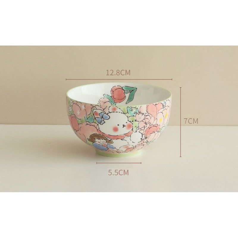 Hand-Painted Ceramic Bowl (Bunny Pink) 5"