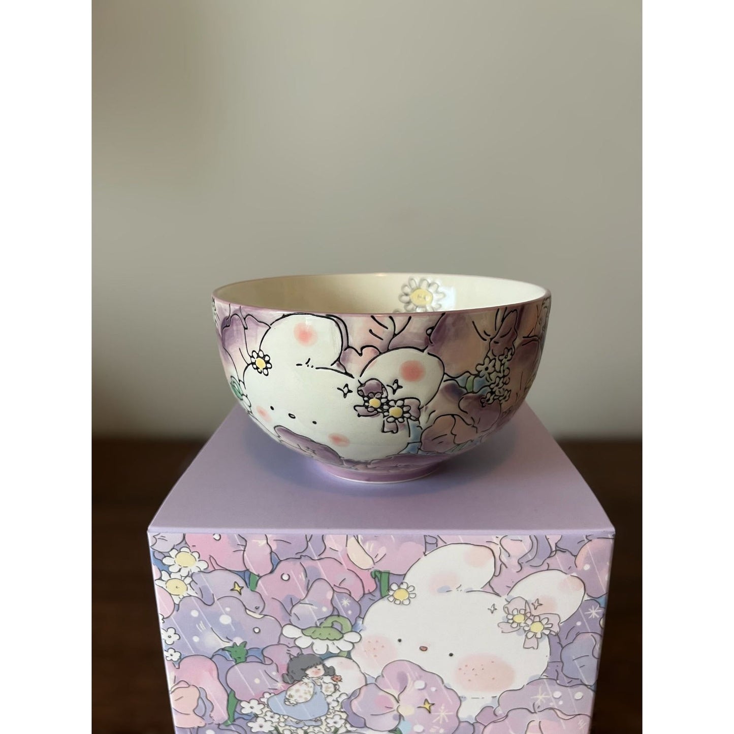 Hand-Painted Ceramic Bowl (Bunny Purple) 5"