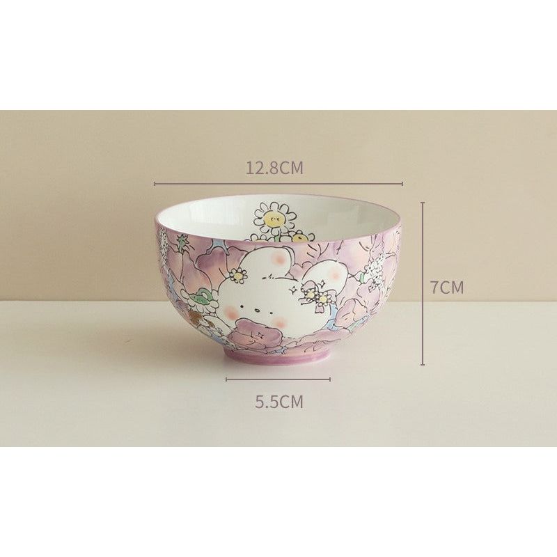 Hand-Painted Ceramic Bowl (Bunny Purple) 5"