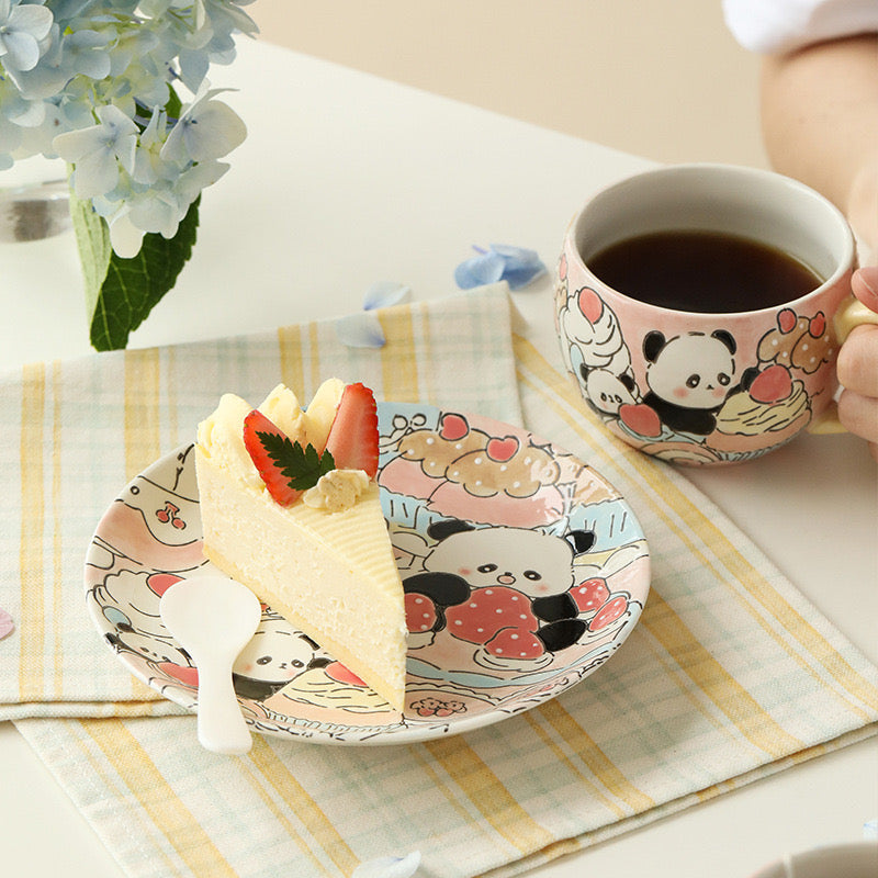 Hand-Painted Ceramic Tea Cup & Saucer (Panda Pink)