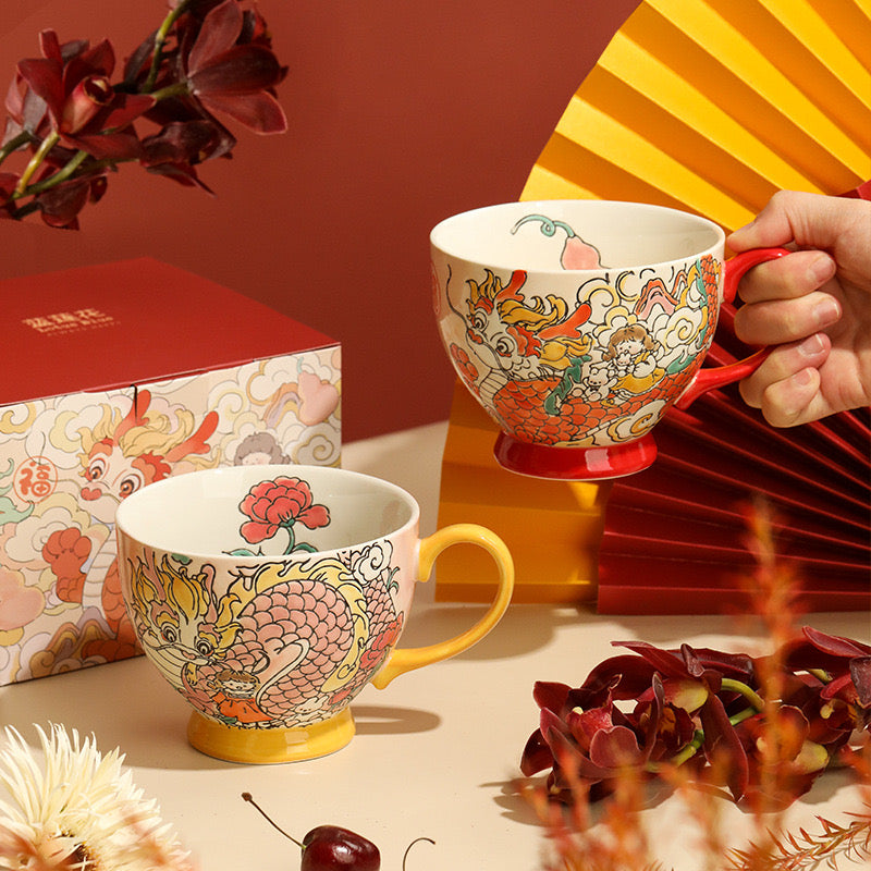 Hand-Painted Ceramic Cup (Dragon Red)