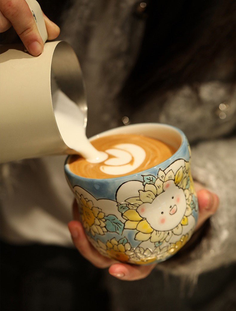 Hand-Painted Ceramic Coffee Cup (Sunflower)