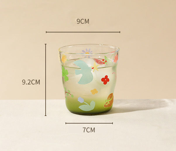 Glass Cup (Bird Flower Short)