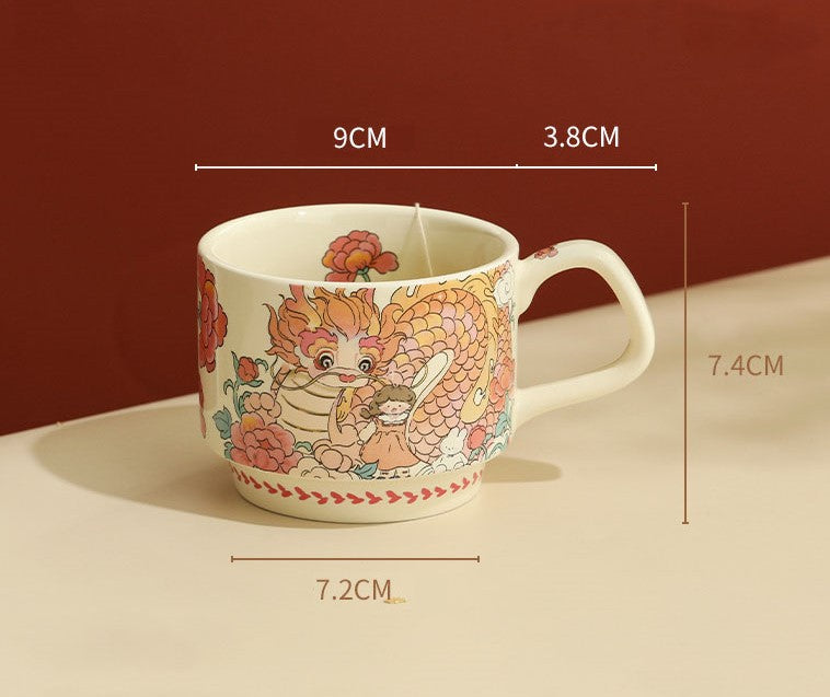 Stackable Ceramic Cup (Dragon Rose)