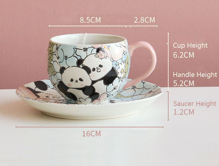 Hand-Painted Ceramic Tea Cup & Saucer (Panda Blue)