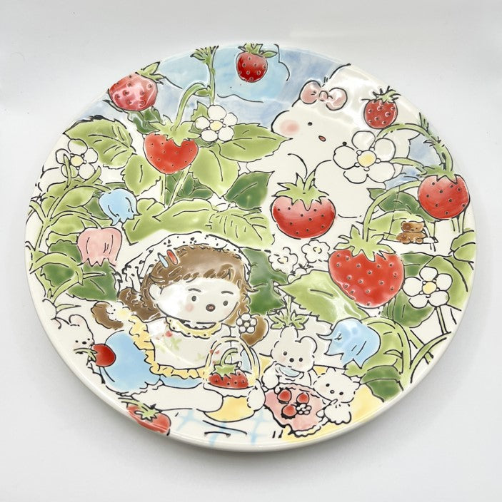 Hand-Painted Ceramic Plate (Wild Strawberry)