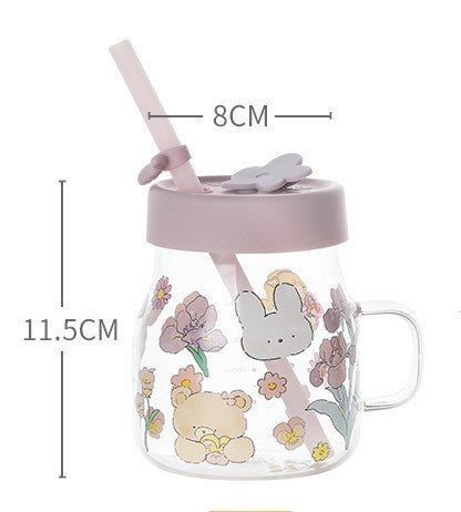 Glass Mug with Straw (Bunny Bear)