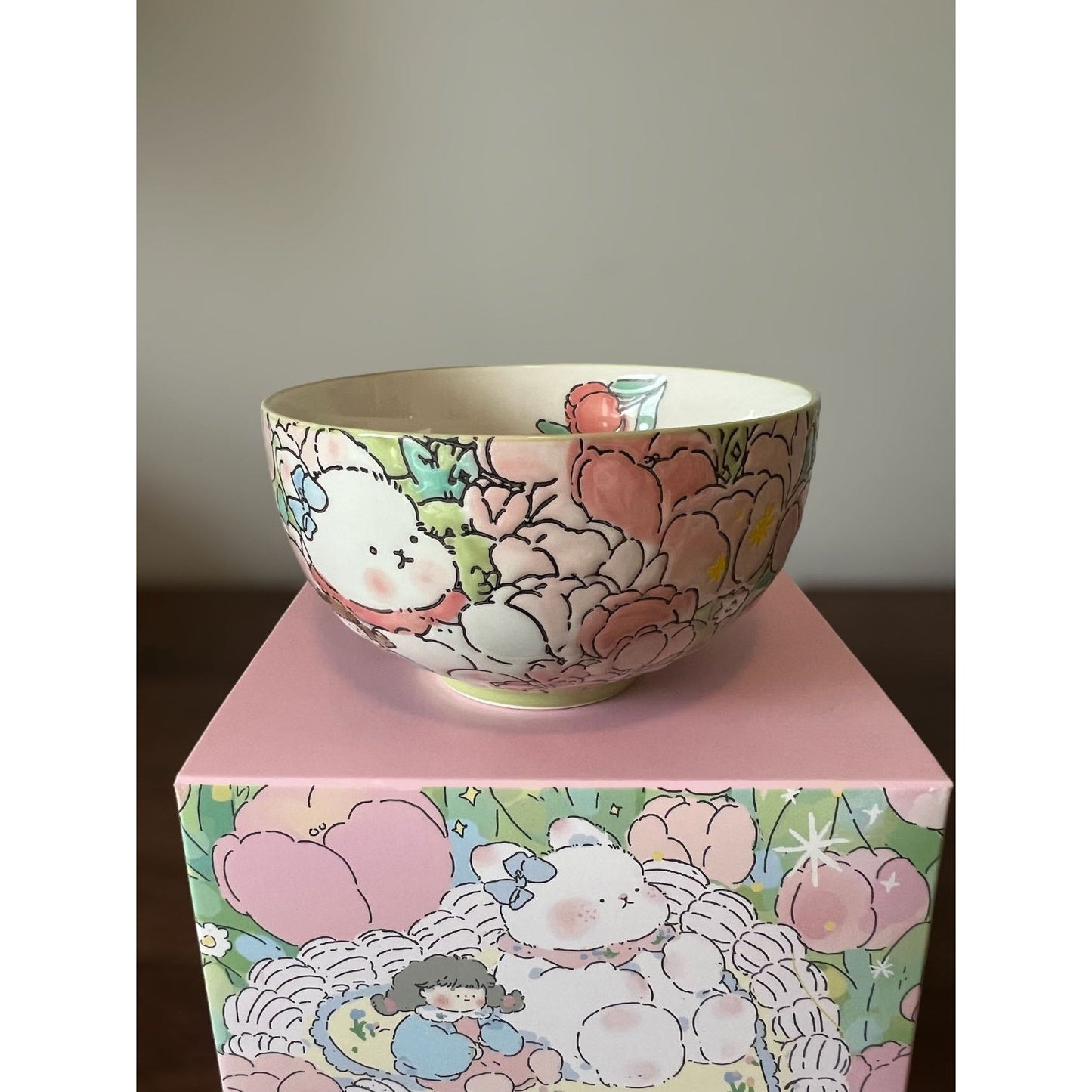 Hand-Painted Ceramic Bowl (Bunny Pink) 5"