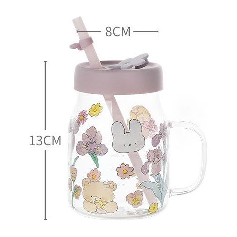 Glass Mug with Straw (Bunny Bear)