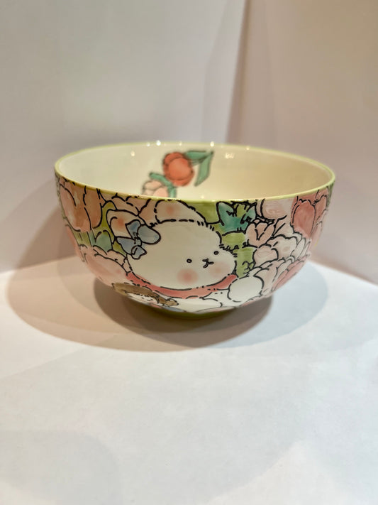 Hand-Painted Ceramic Bowl (Bunny Pink) 5"
