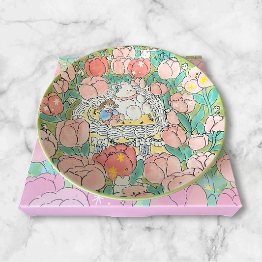 Hand-Painted Ceramic Plate (Bunny Pink)
