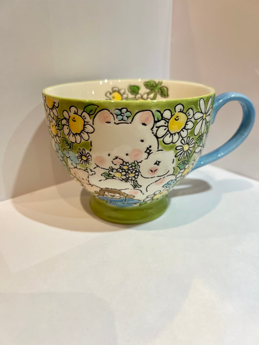 Hand-Painted Ceramic Cup (Bunny Daisy)