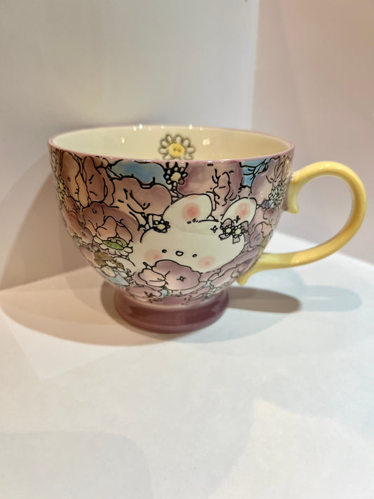 Hand-Painted Ceramic Cup (Bunny Purple)