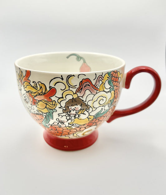 Hand-Painted Ceramic Cup (Dragon Red)