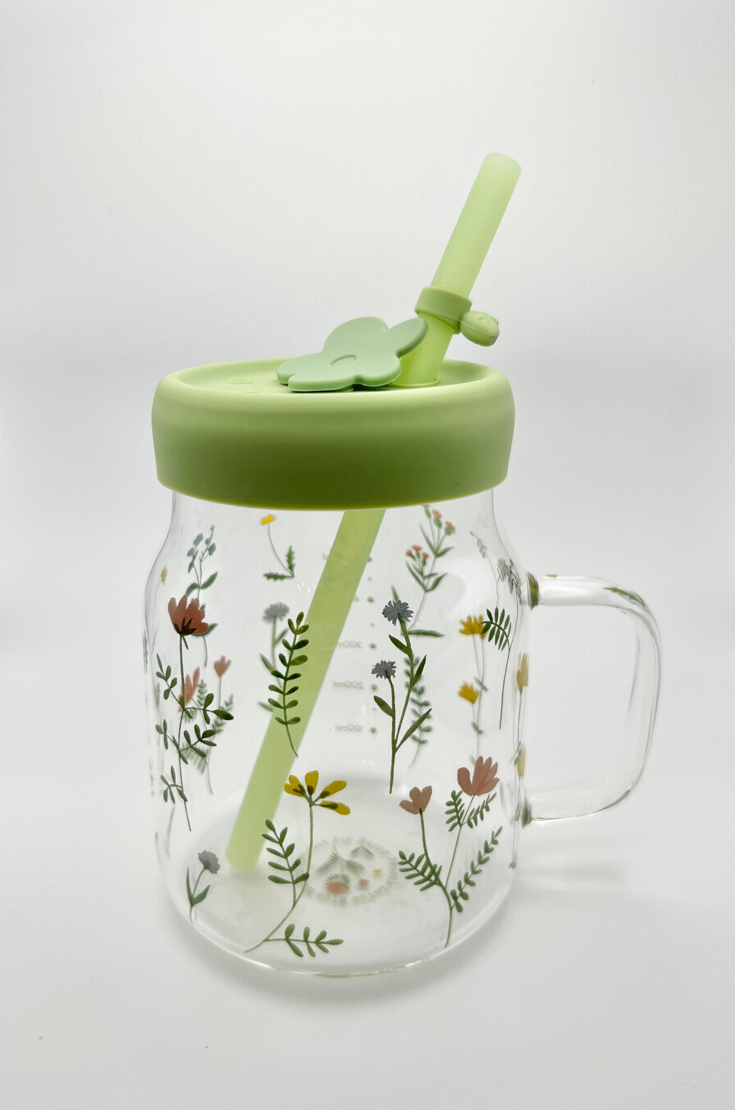 Glass Mug with Straw (Flower Green)