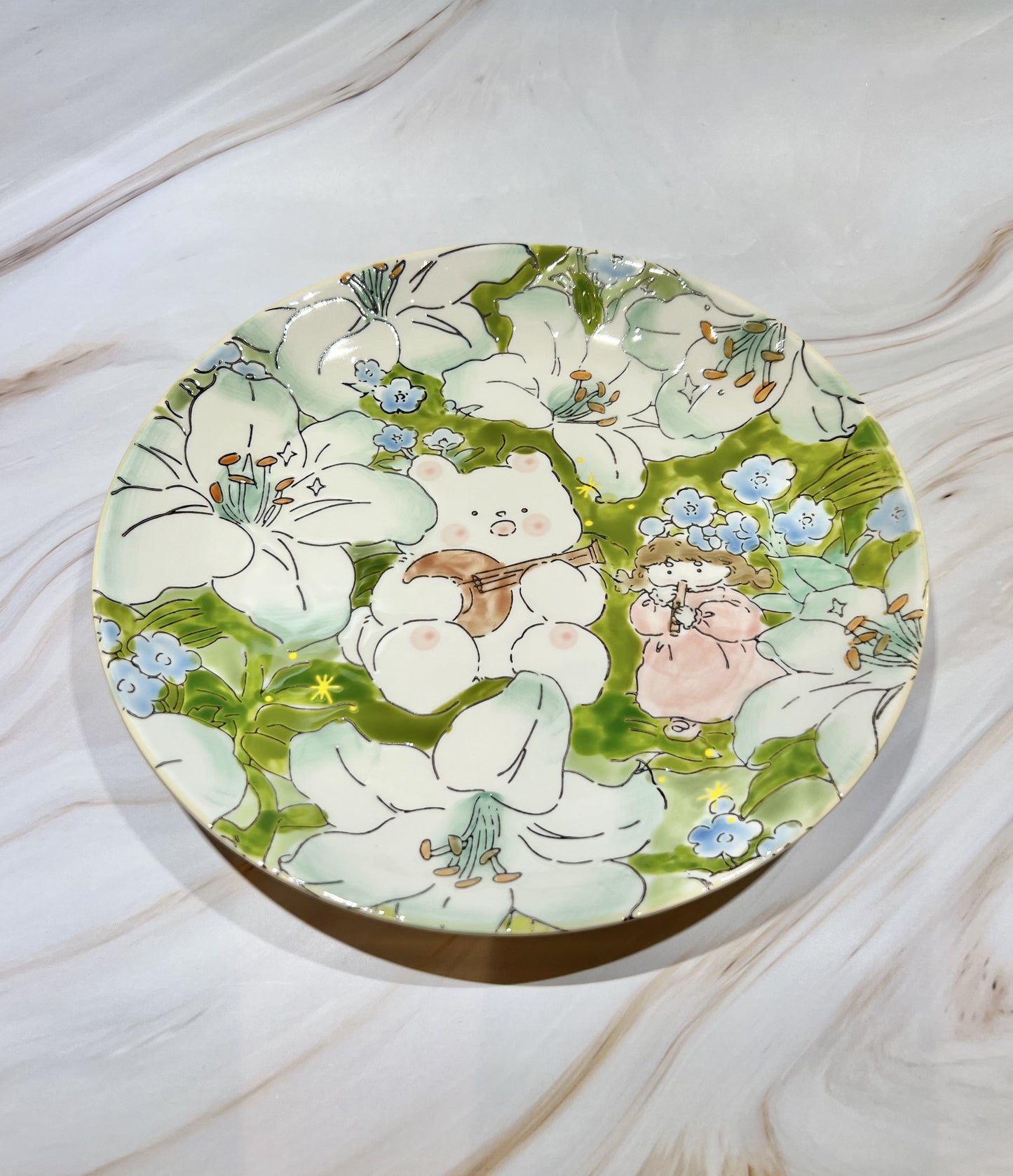 Hand-Painted Ceramic Plate (Lily Green)