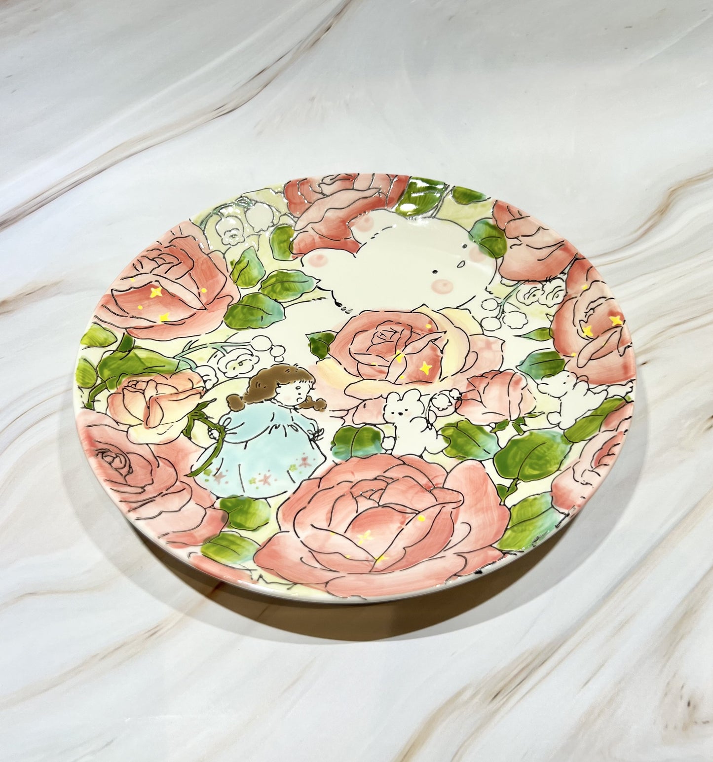 Hand-Painted Ceramic Plate (Rose Red)