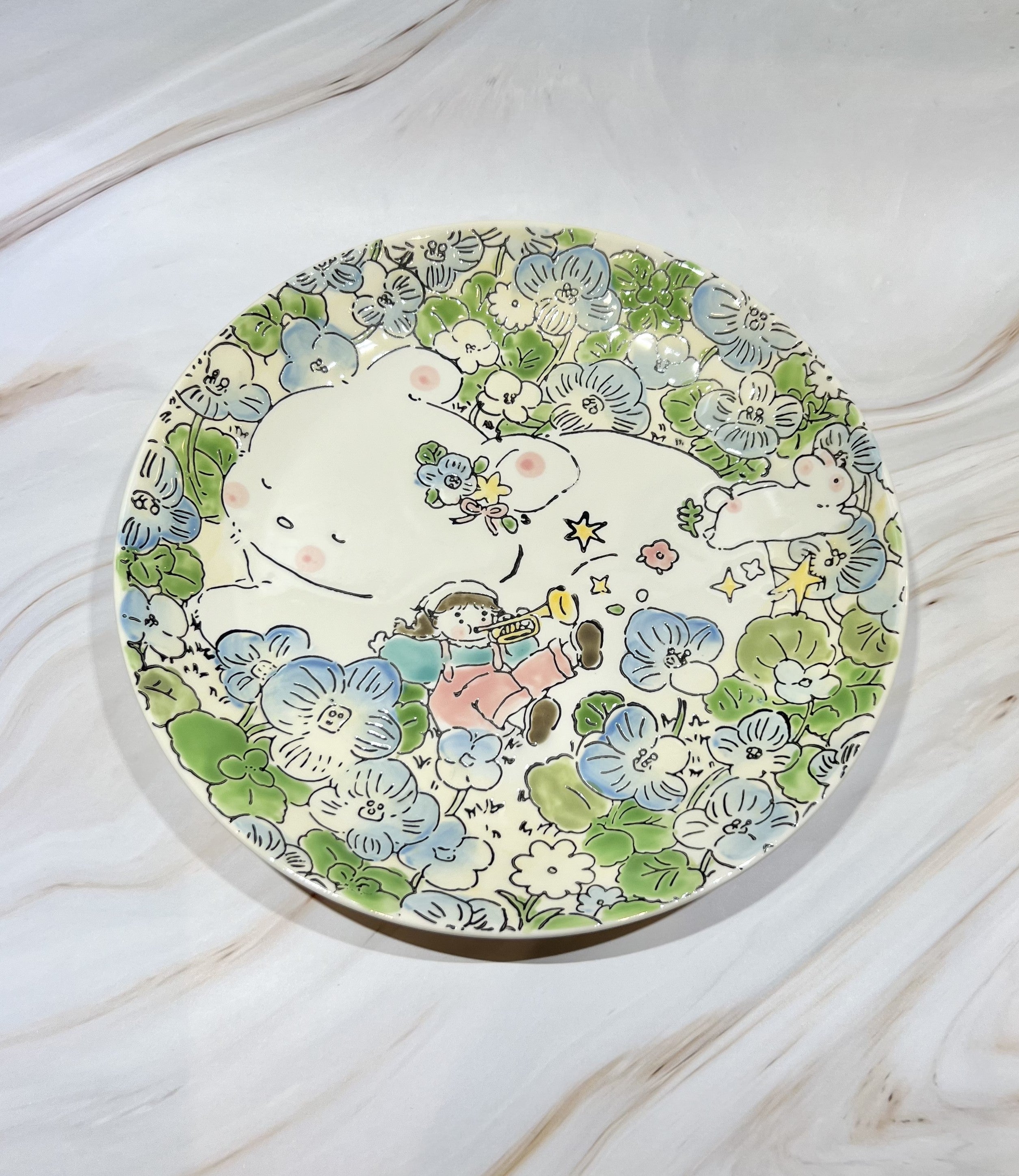 Hand-Painted Ceramic Plate (Veronica Blue) – Rabbit & Ribbon