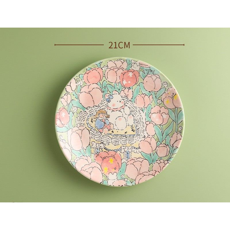 Hand-Painted Ceramic Plate (Bunny Pink)