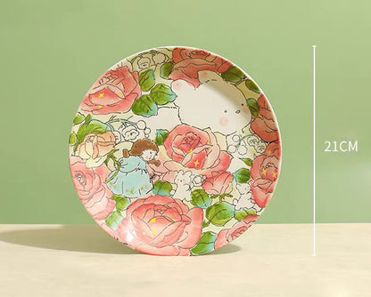 Hand-Painted Ceramic Plate (Rose Red)