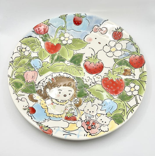 Hand-Painted Ceramic Plate (Wild Strawberry)
