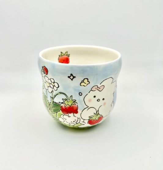 Hand-Painted Ceramic Coffee Cup (Wild Strawberry)